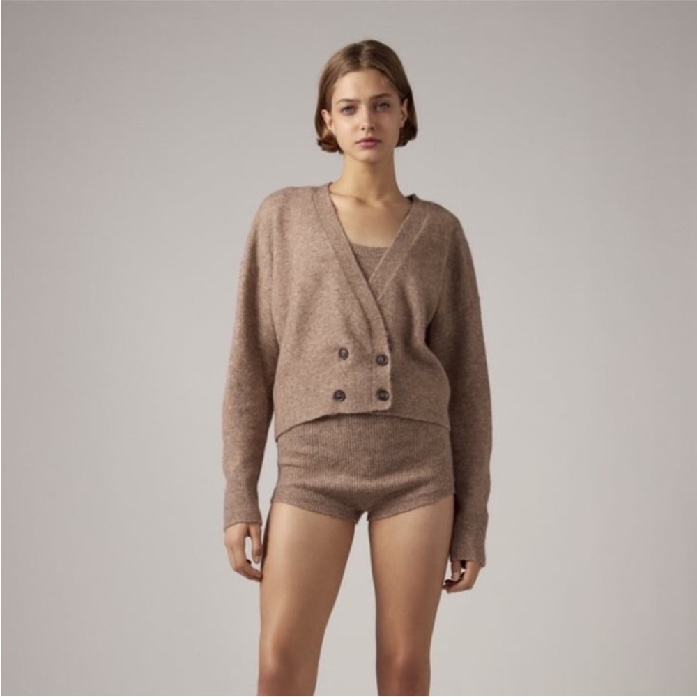 Zara Crossover Buttoned Wool Knit Cardigan Sweater Set